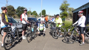 Cycling Geelong cyclists at start of Skipton Rail Trail